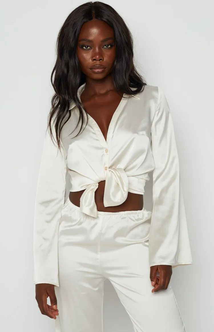 Khan Cream Satin Shirt sold by Beginning Boutique product image thumbnail 5