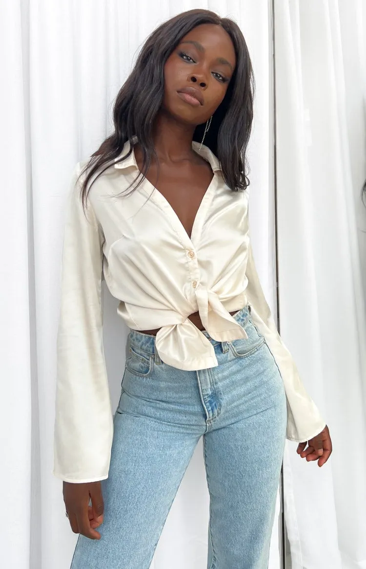 Khan Cream Satin Shirt sold by Beginning Boutique product image thumbnail 3