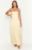 Blaise Yellow Satin Maxi Dress sold by Beginning Boutique