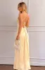 Blaise Yellow Satin Maxi Dress sold by Beginning Boutique
