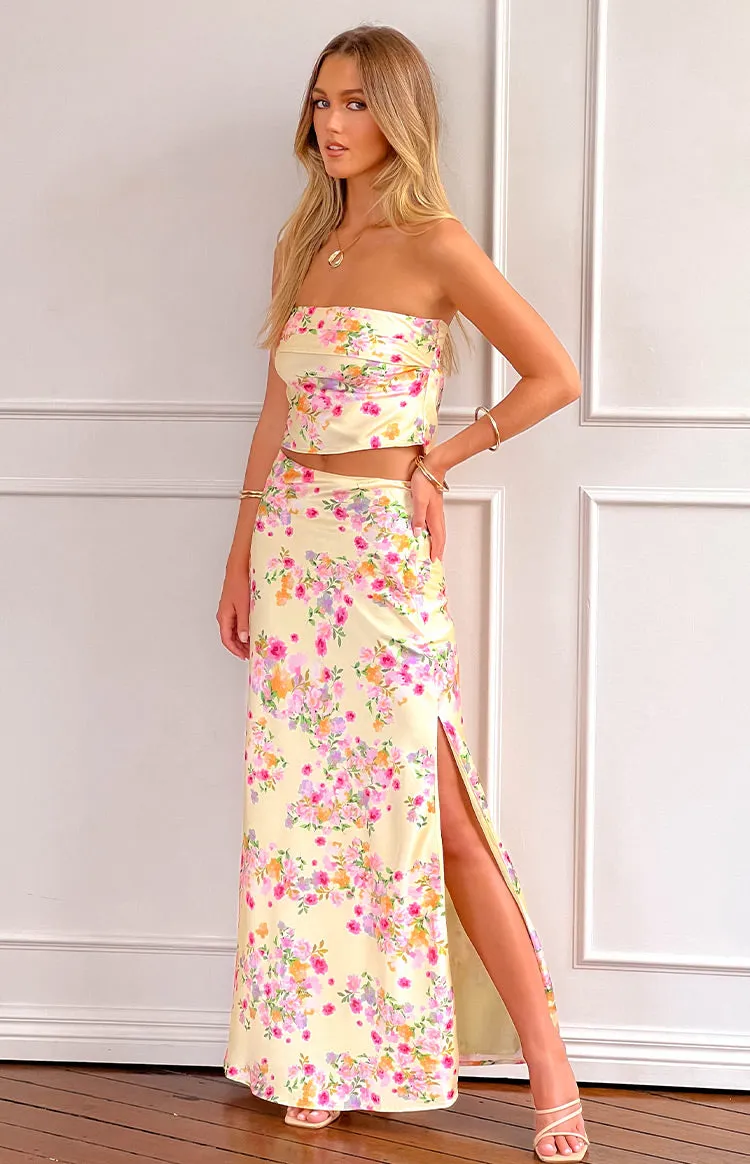 Genevieve Yellow Bloom Maxi Skirt sold by Beginning Boutique
