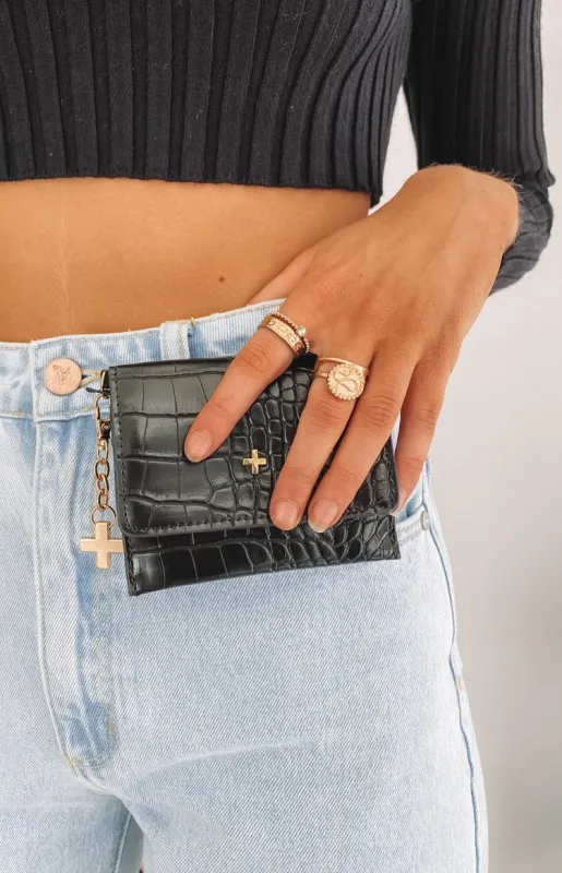 Peta & Jain Chana Wallet Black Croc sold by Beginning Boutique