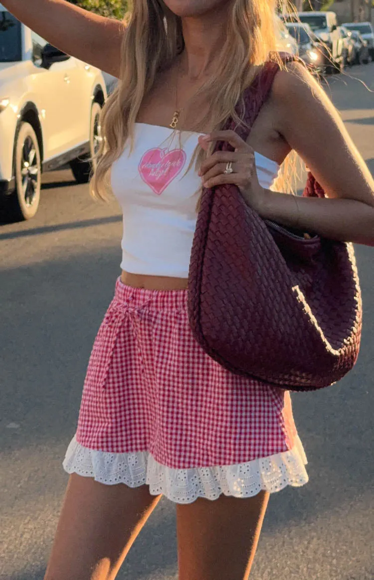 Ottilie Red Gingham Mini Skirt sold by Beginning Boutique