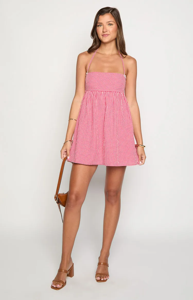 Carter Red Gingham Halter Mini Dress sold by Beginning Boutique product image thumbnail 3