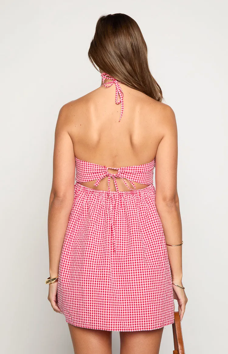 Carter Red Gingham Halter Mini Dress sold by Beginning Boutique product image thumbnail 5