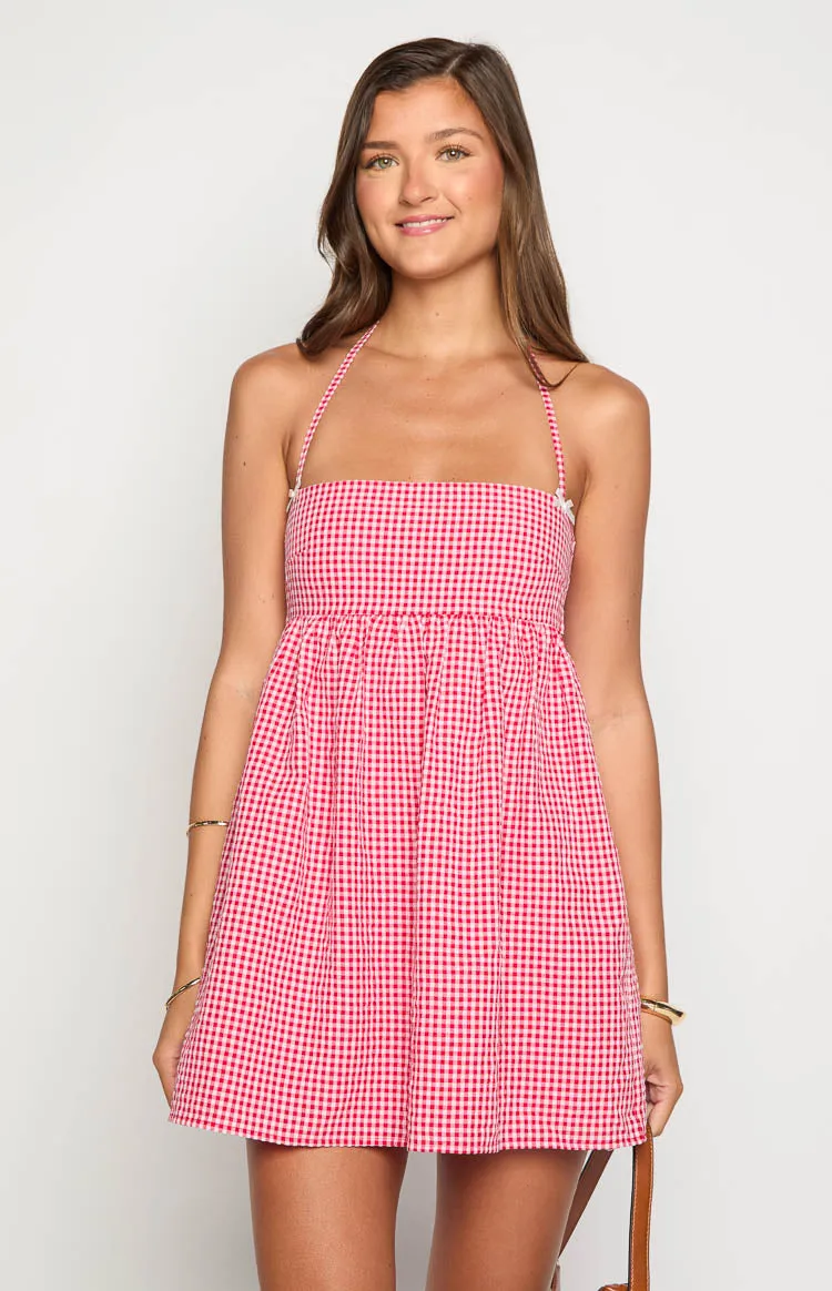Carter Red Gingham Halter Mini Dress sold by Beginning Boutique product image thumbnail 2