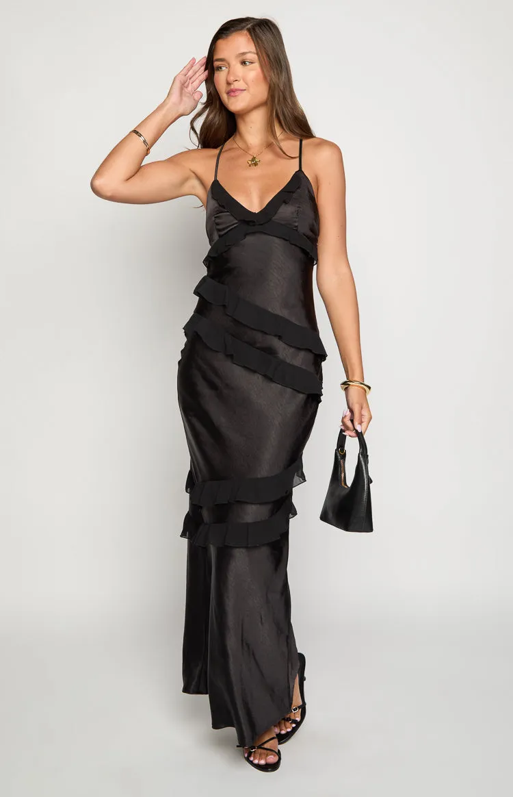 Inara Black Ruffle Maxi Dress sold by Beginning Boutique product image thumbnail 2