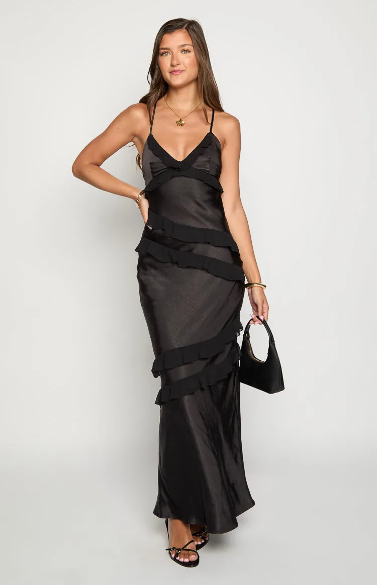 Inara Black Ruffle Maxi Dress sold by Beginning Boutique product image thumbnail 3