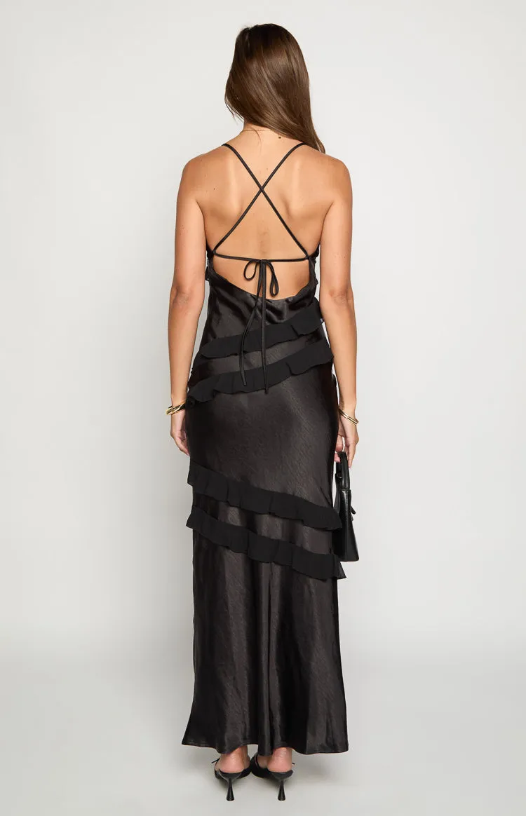 Inara Black Ruffle Maxi Dress sold by Beginning Boutique product image thumbnail 5