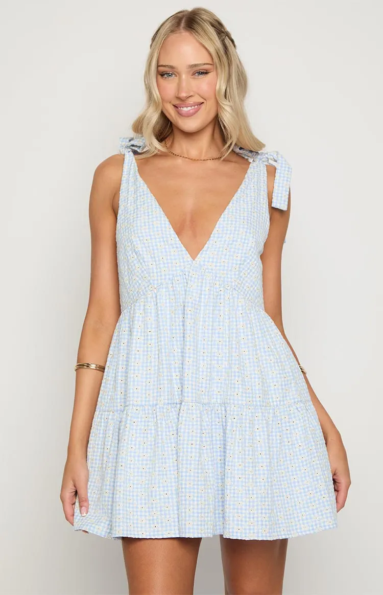 Angel Girl Blue Gingham Floral Mini Dress sold by Beginning Boutique product image thumbnail 2