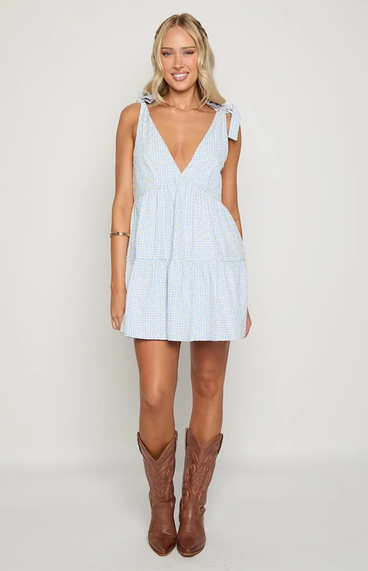 Angel Girl Blue Gingham Floral Mini Dress sold by Beginning Boutique product image thumbnail 3