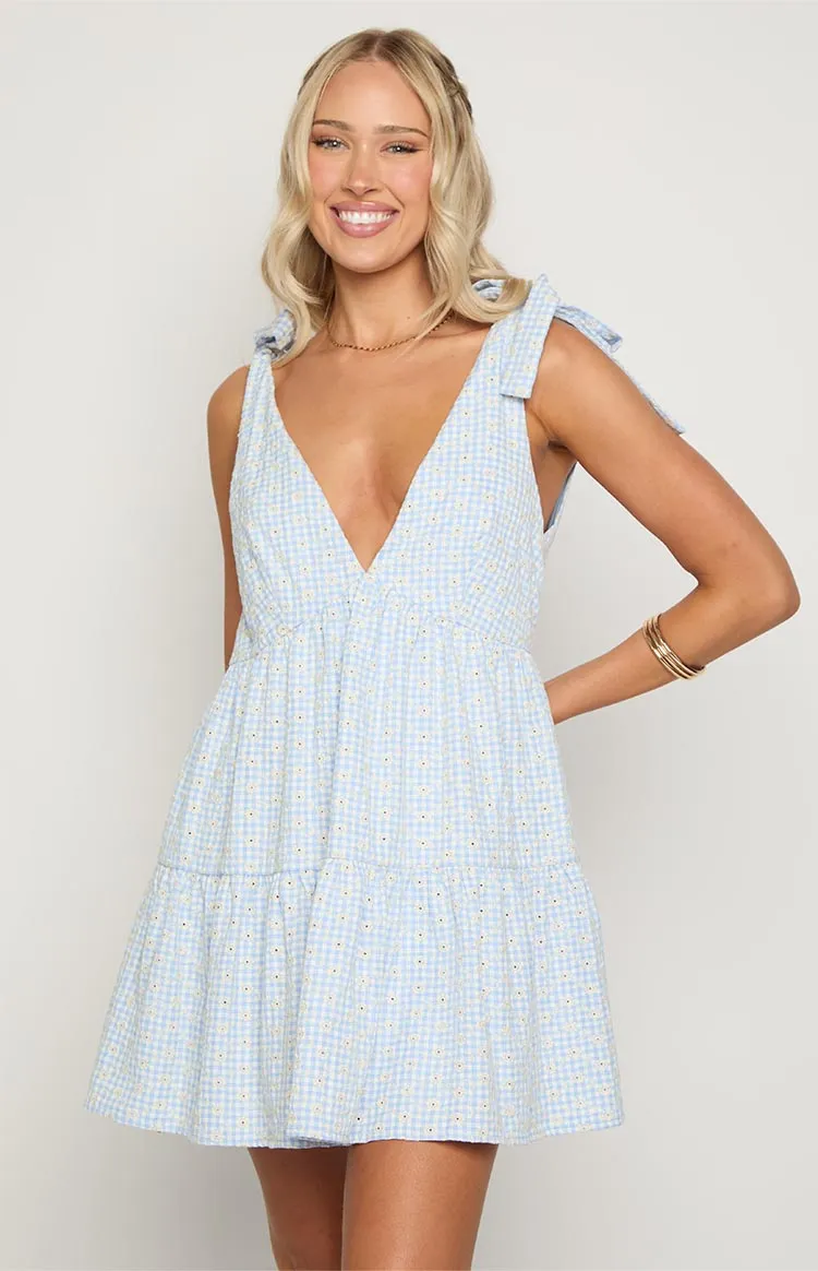 Angel Girl Blue Gingham Floral Mini Dress sold by Beginning Boutique product image thumbnail 4