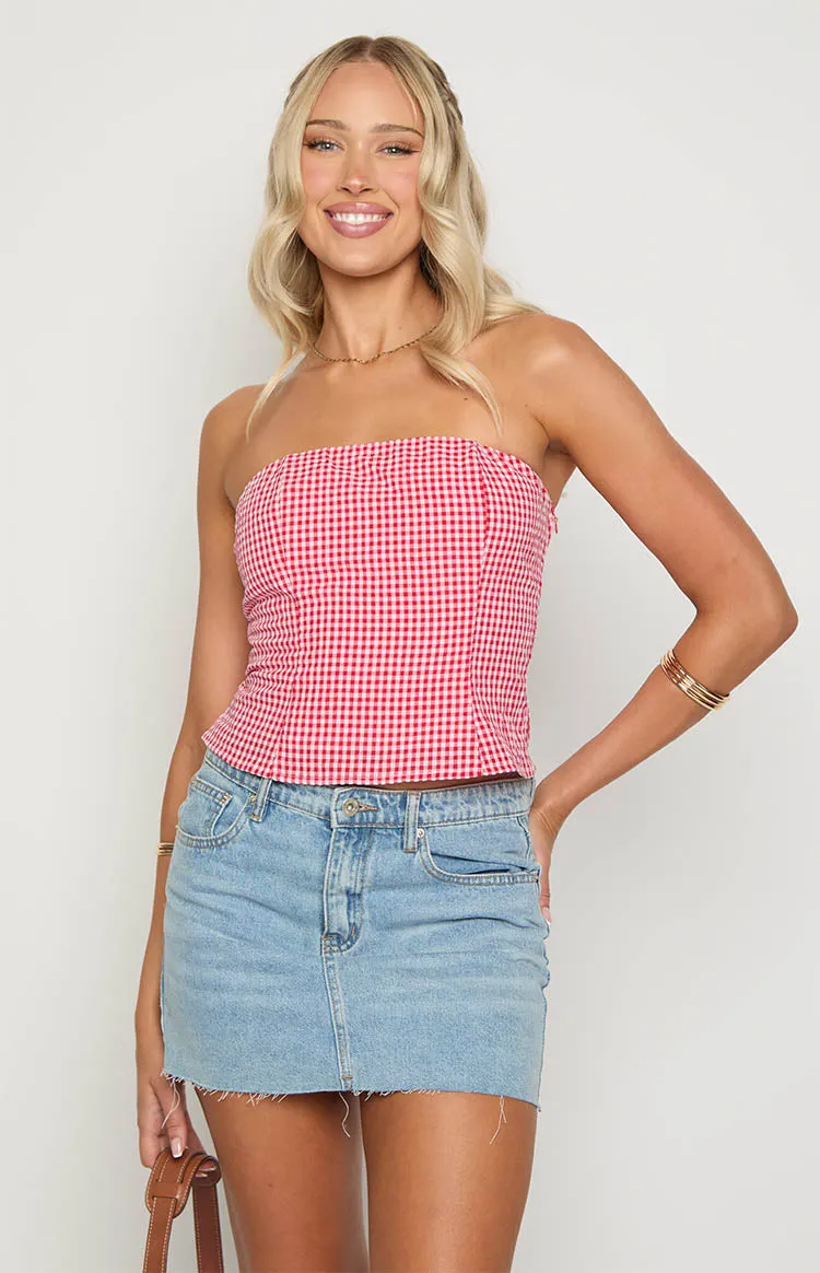 Paisley Red Gingham Strapless Top sold by Beginning Boutique product image thumbnail 3