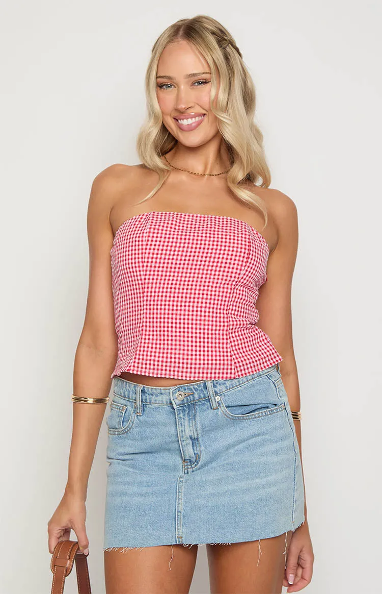 Paisley Red Gingham Strapless Top sold by Beginning Boutique product image thumbnail 2