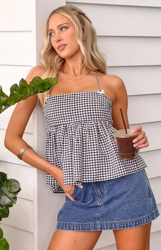 Aspen Black Gingham Halter Top sold by Beginning Boutique