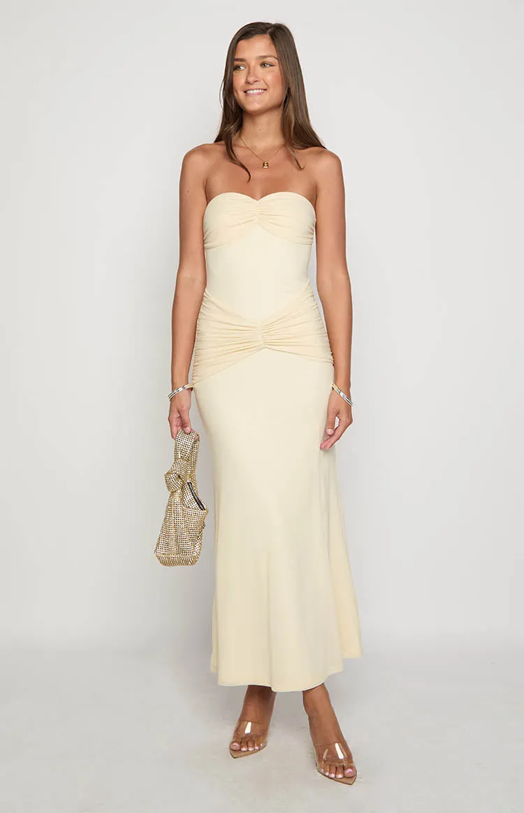 Krissy Cream Mesh Strapless Maxi Dress sold by Beginning Boutique product image thumbnail 3