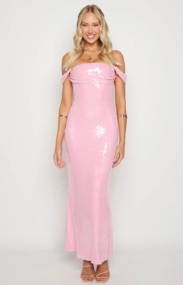 Ella Pink Sequin Off Shoulder Formal Maxi Dress sold by Beginning Boutique product image thumbnail 2