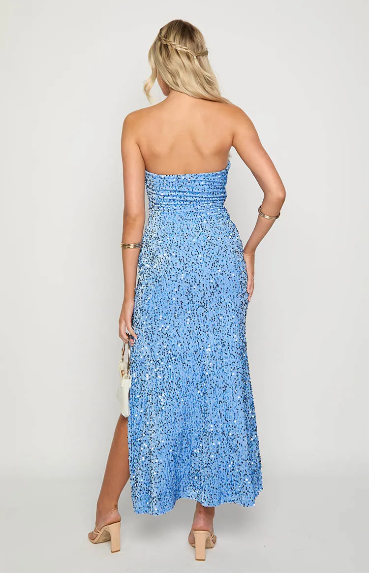 Rita Blue Sequin Strapless Maxi Dress sold by Beginning Boutique product image thumbnail 5