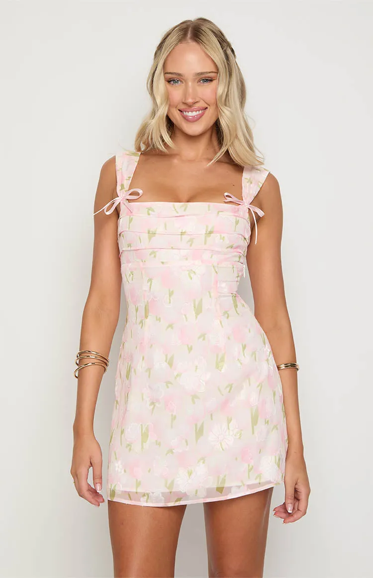 Layla Pink Floral Tie Back Mini Dress sold by Beginning Boutique product image thumbnail 2