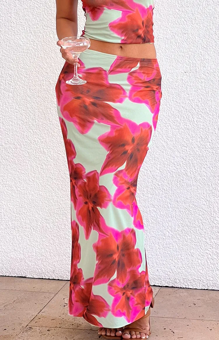 Elsa Green Floral Maxi Skirt sold by Beginning Boutique