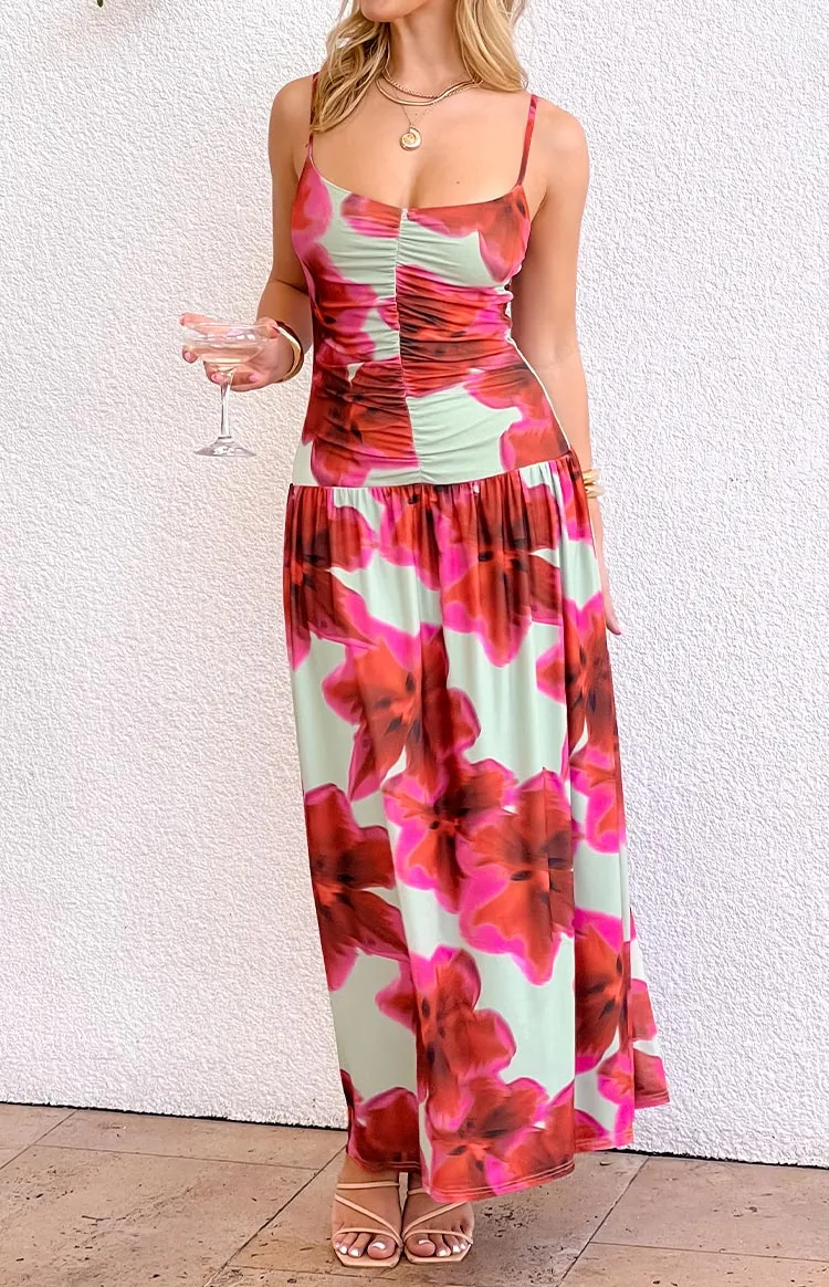 Lilliana Green Floral Print Maxi Dress sold by Beginning Boutique