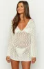 Alessia White Crochet Knit Long Sleeve Mini Dress sold by Beginning Boutique
