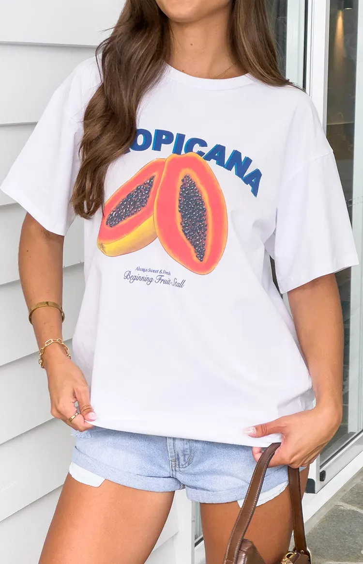 Tropicana White Tee sold by Beginning Boutique