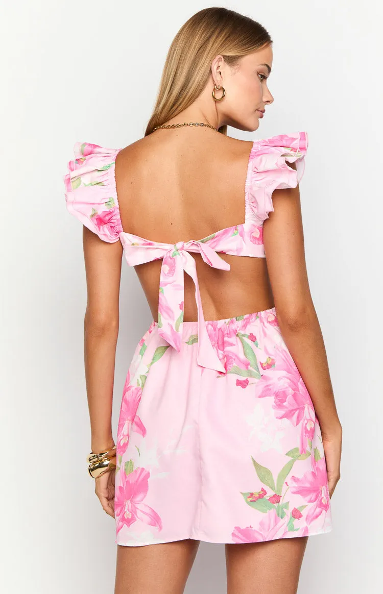 Kyla Pink Lilly Print Mini Dress sold by Beginning Boutique product image thumbnail 5