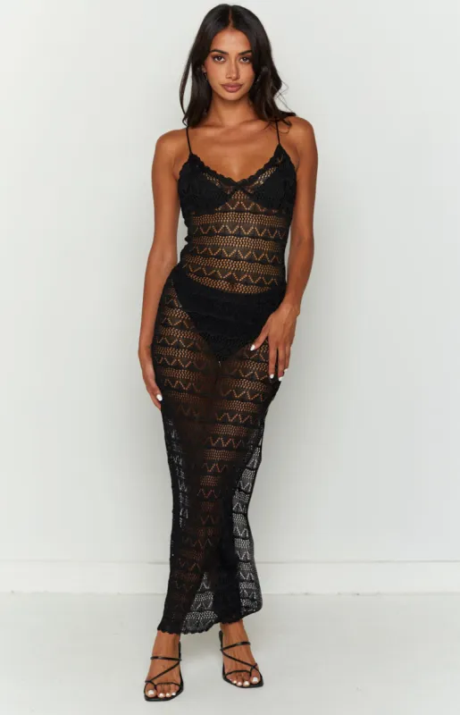 Lust Black Lace Crochet Maxi Dress sold by Beginning Boutique