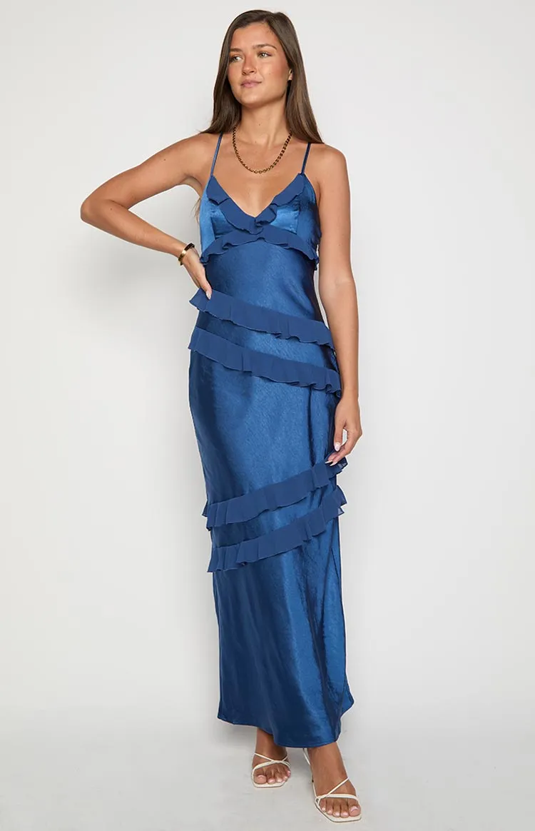 Inara Navy Ruffle Maxi Dress sold by Beginning Boutique product image thumbnail 3