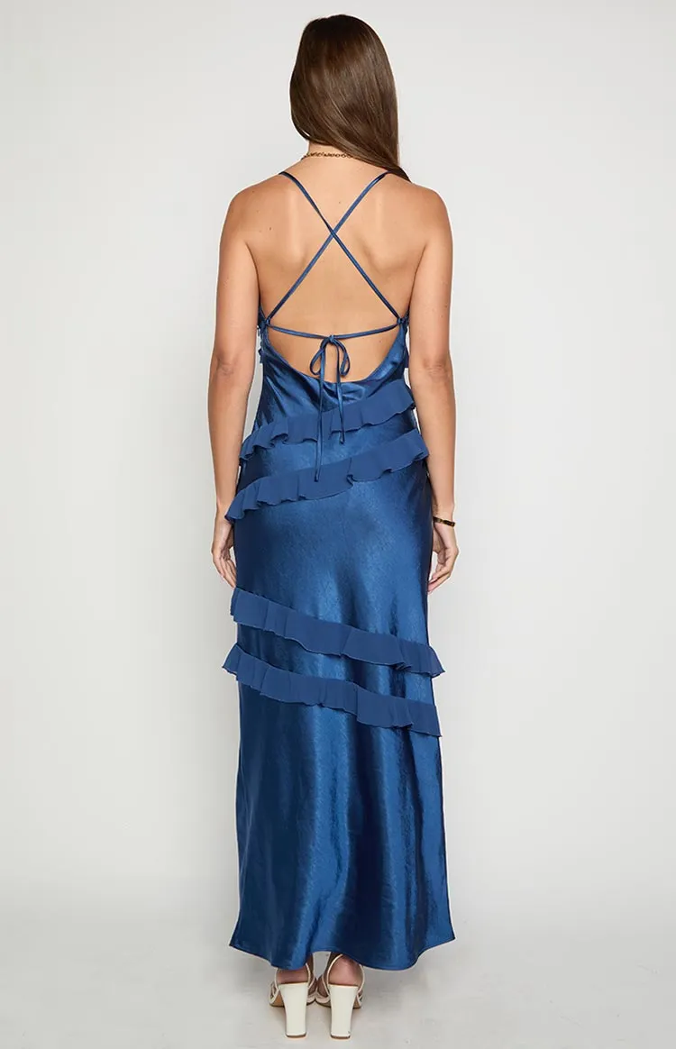 Inara Navy Ruffle Maxi Dress sold by Beginning Boutique product image thumbnail 4