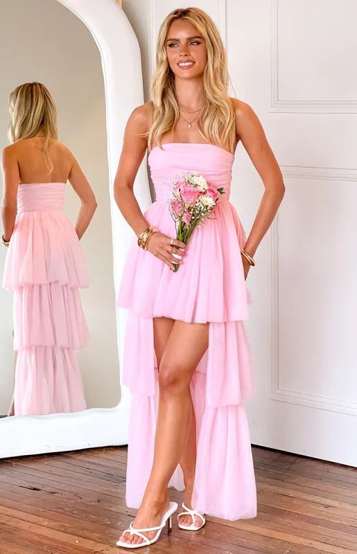 Avery Pink High-Low Maxi Dress sold by Beginning Boutique