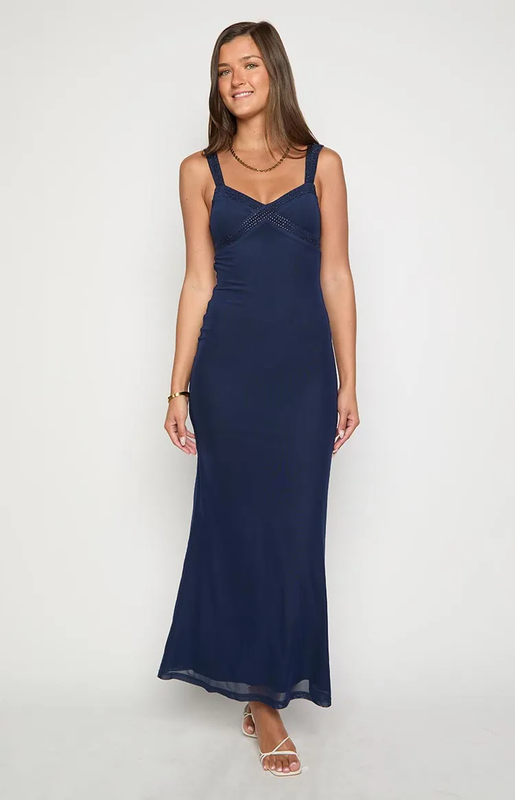 Gabriella Navy Mesh Maxi Dress sold by Beginning Boutique product image thumbnail 3