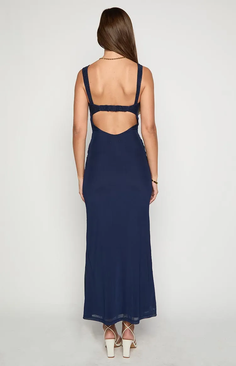 Gabriella Navy Mesh Maxi Dress sold by Beginning Boutique product image thumbnail 5
