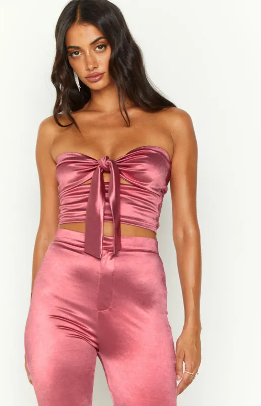 Raynah Pink Strapless Tie Front Top sold by Beginning Boutique