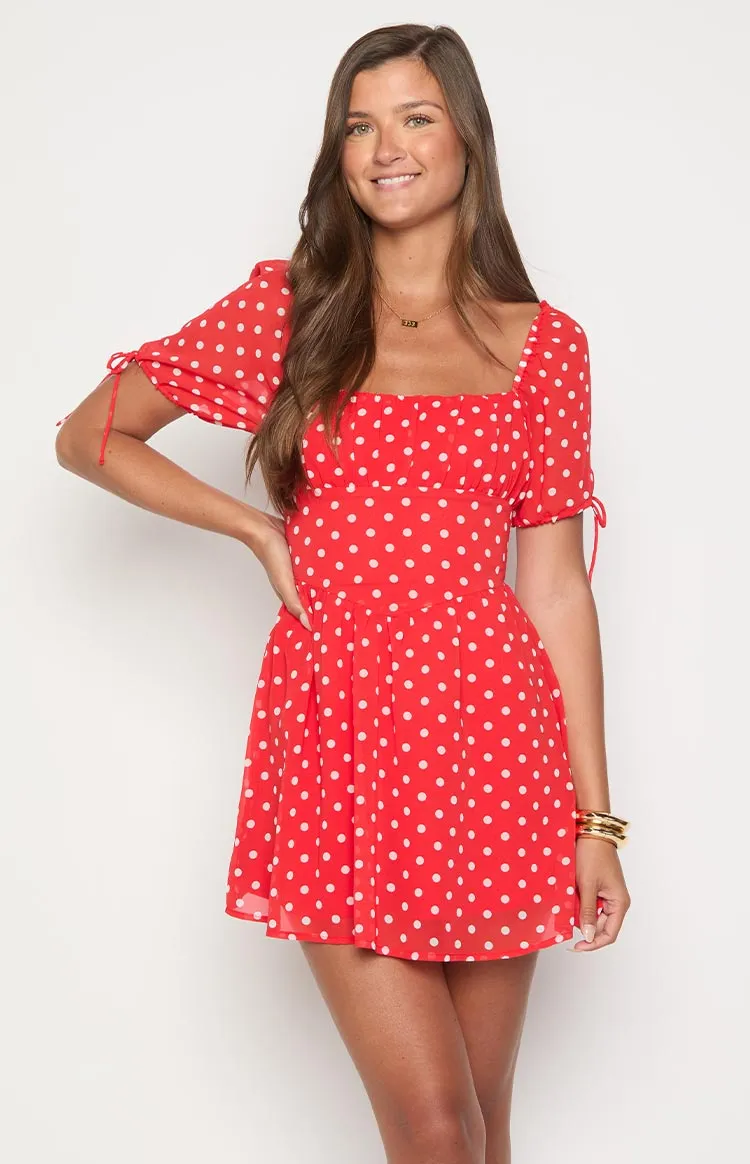 Danyal Red Polka Dot Mini Dress sold by Beginning Boutique product image thumbnail 2