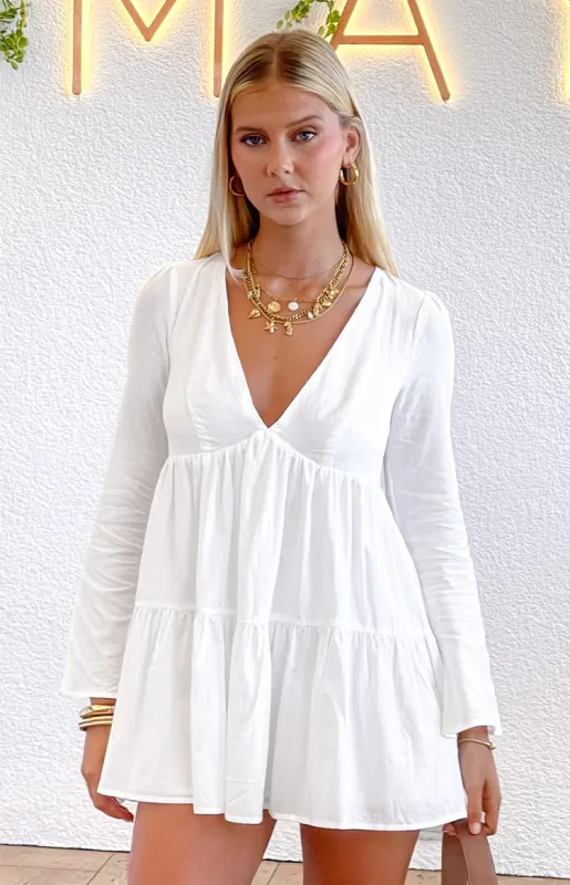 Lucky Heart White Long Sleeve Mini Dress sold by Beginning Boutique