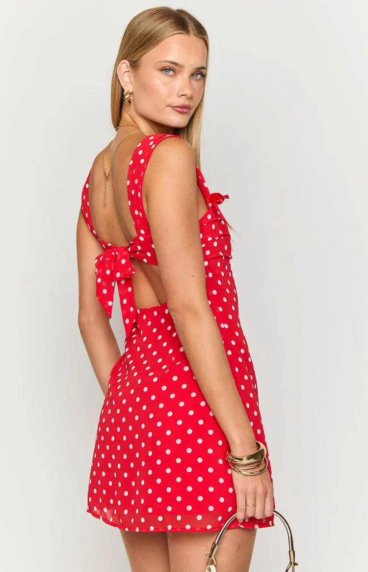Layla Red Polka Dot Tie Back Mini Dress sold by Beginning Boutique product image thumbnail 5