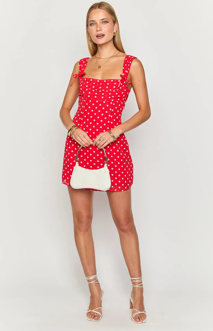 Layla Red Polka Dot Tie Back Mini Dress sold by Beginning Boutique product image thumbnail 3