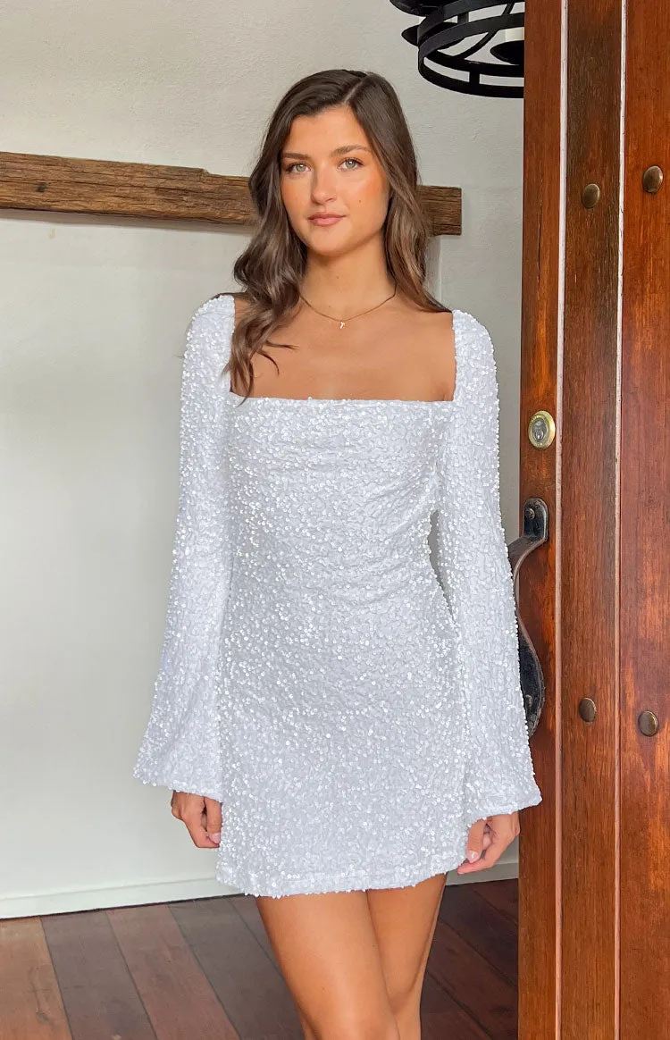 Marienne White Velvet Sequin Mini Dress sold by Beginning Boutique
