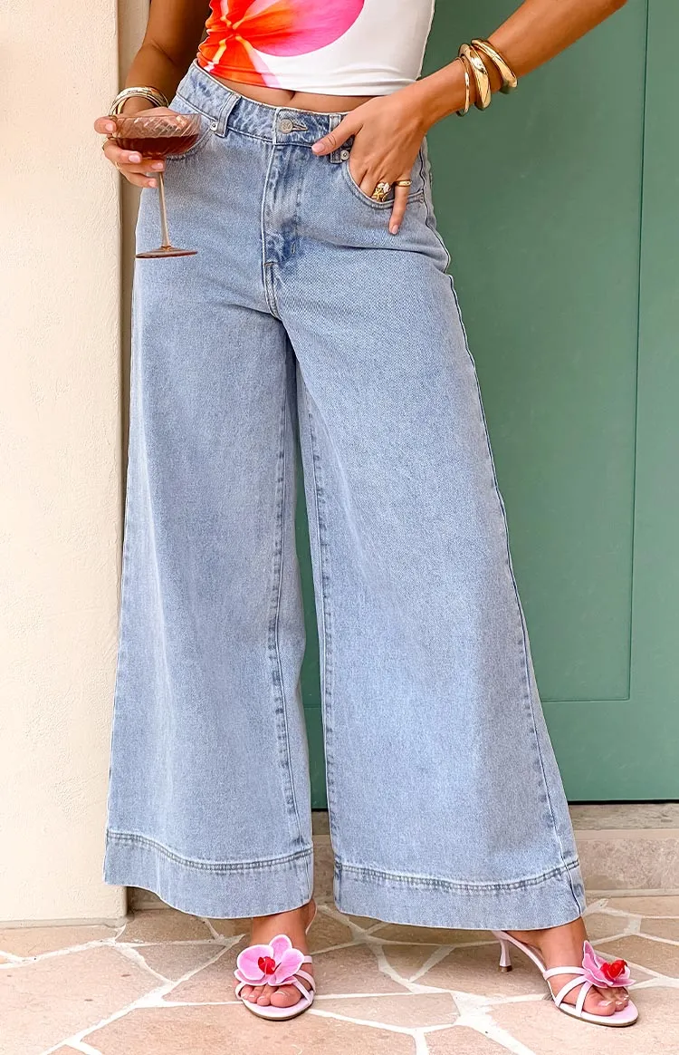 Khali Light Wash Denim Wide Leg Jeans sold by Beginning Boutique