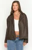 Rochelle PU Chocolate Brown Oversized Biker Jacket sold by Beginning Boutique