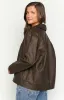 Rochelle PU Chocolate Brown Oversized Biker Jacket sold by Beginning Boutique