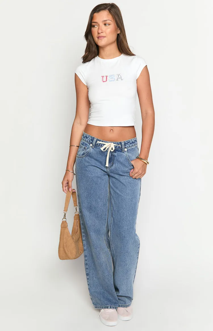 Beau Mid Wash Tie Waist Denim Jeans sold by Beginning Boutique product image thumbnail 2