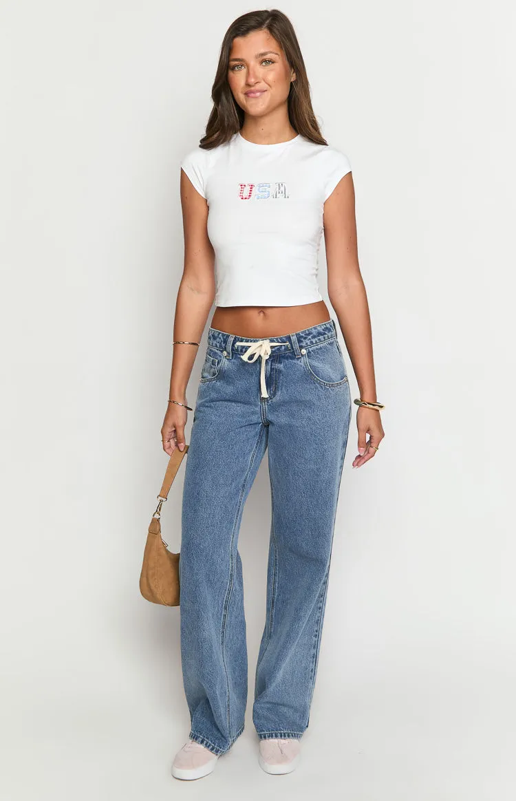 Beau Mid Wash Tie Waist Denim Jeans sold by Beginning Boutique product image thumbnail 3