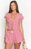 Wednesday Red Gingham Puff Sleeve Tie Top sold by Beginning Boutique
