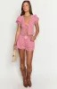 Wednesday Red Gingham Puff Sleeve Tie Top sold by Beginning Boutique