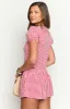 Wednesday Red Gingham Puff Sleeve Tie Top sold by Beginning Boutique