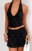 Clancy Black Velvet Mini Skirt sold by Beginning Boutique