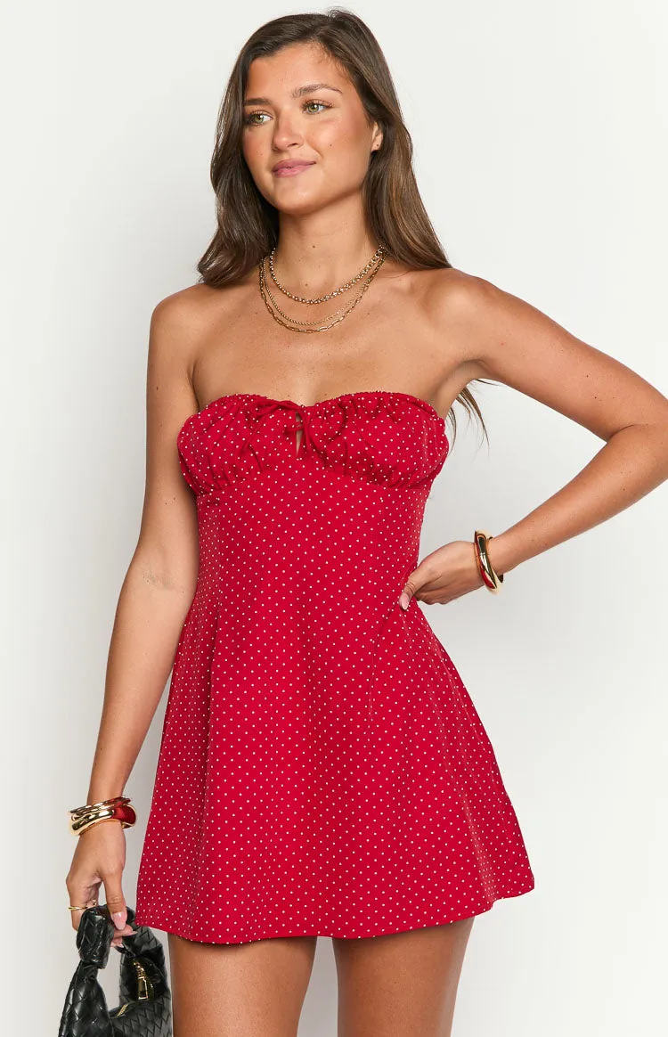 Faith Red Polka Dot Strapless Mini Dress sold by Beginning Boutique product image thumbnail 2